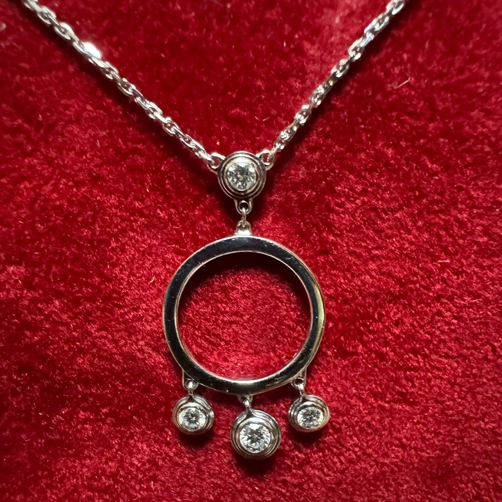 Cartier Diamond 18k White Gold Drop Charms Circle Pendant Necklace